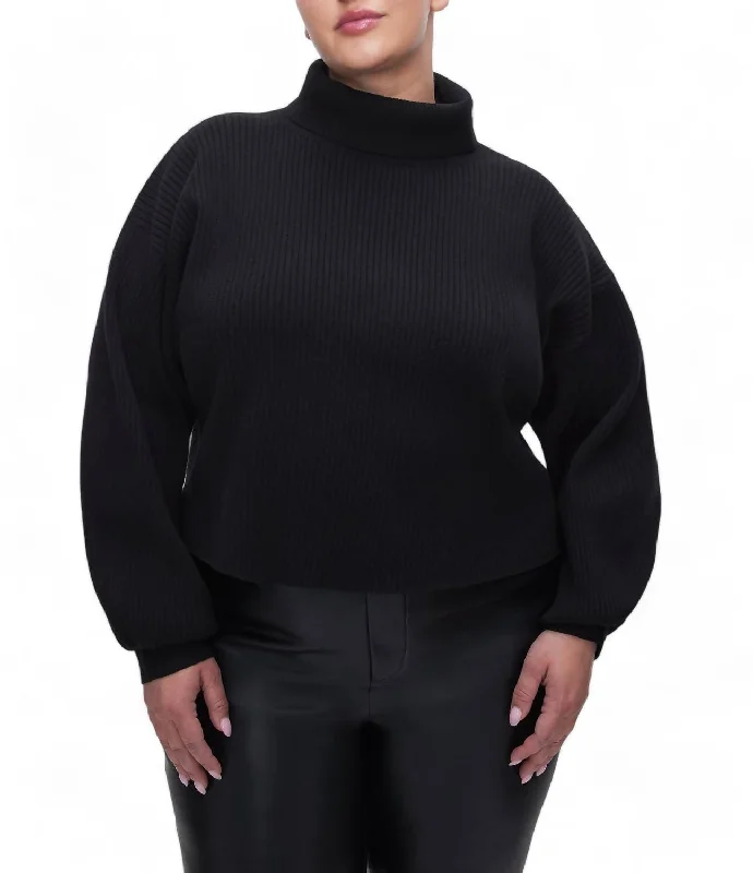 Ribbed Mock Neck Sweater In Black