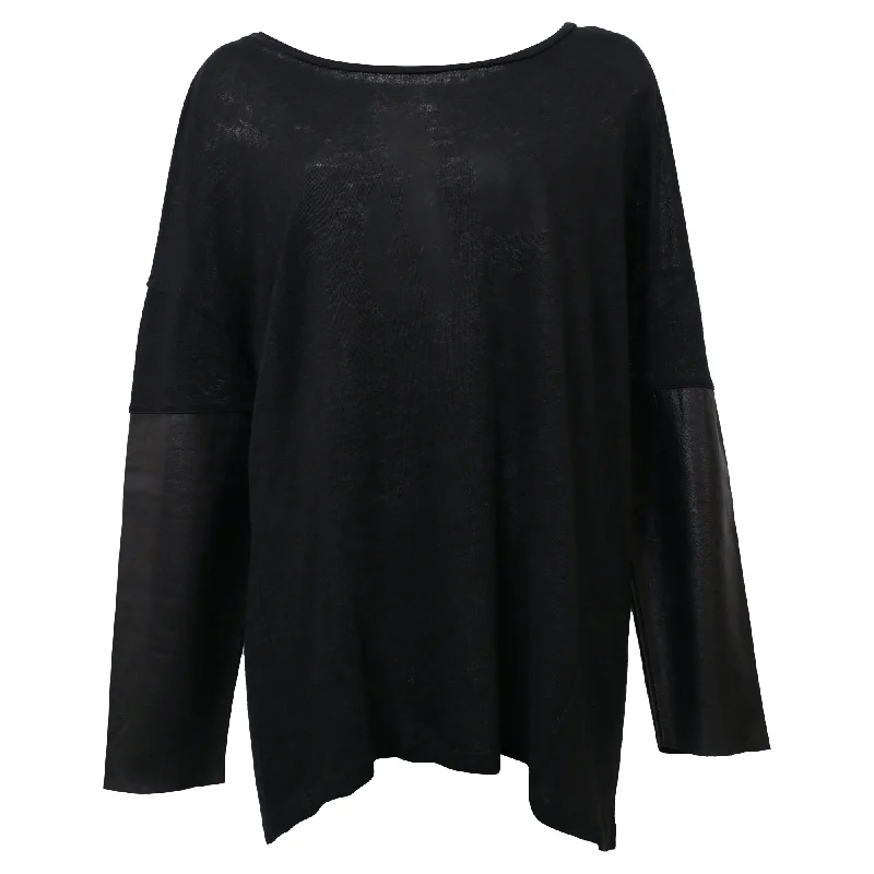 Sandro Scoop Neck Top with Leaver Sleeves in Black Linen