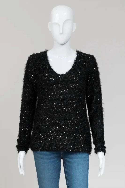 Sequin Knit Sweater In Black/silver