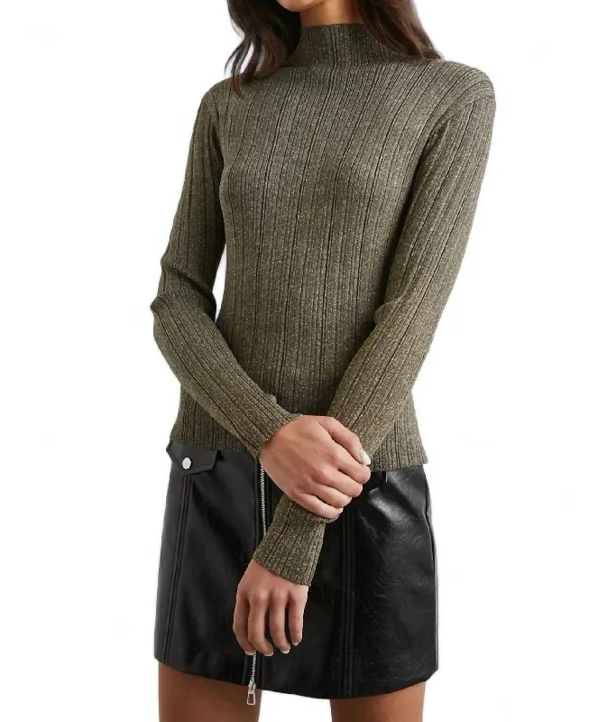 Vivenne Lurex Mock Neck Sweater In Gold