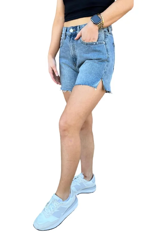 Bradbury Side Slit Denim Shorts In Blue