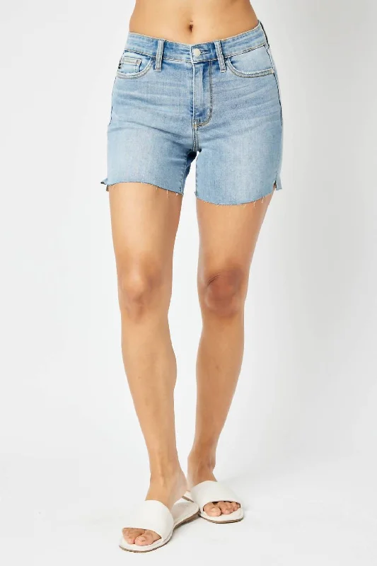 James Midrise Cut-Off Denim Shorts In Blue