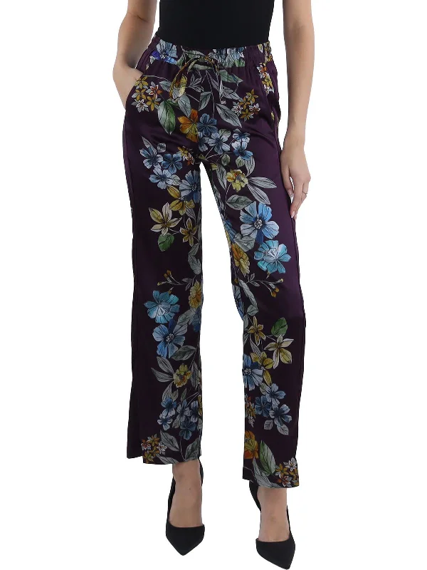 Lexi Stella Womens Silk Floral Print Straight Leg Pants