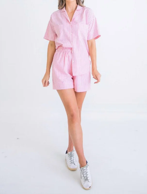 Stripe Poplin Pocket Short In Pink