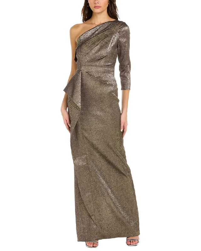 Teri Jon by Rickie Freeman One-Shoulder Column Gown