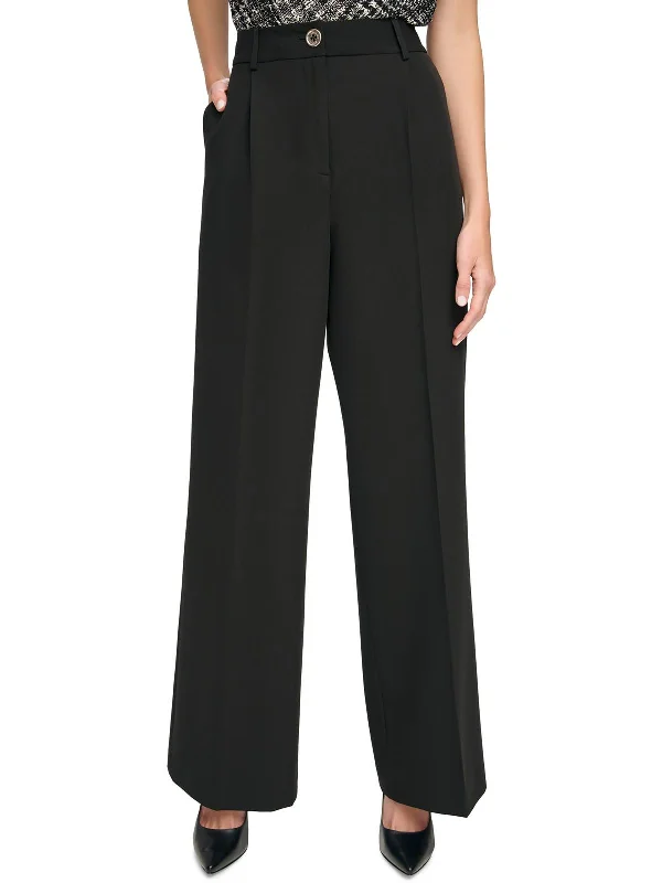 Womens Mid Rise Office Wide Leg Pants