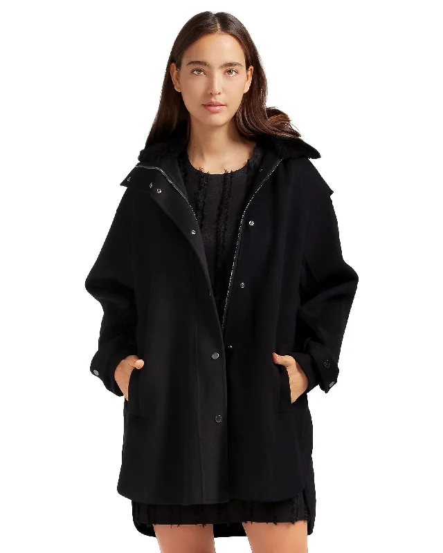 Heavy Hearted Detachable Hooded Coat - Black